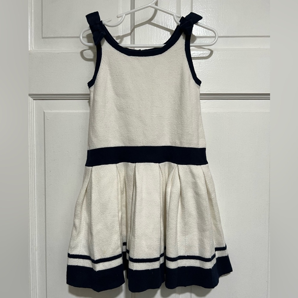 Toddler Hope & Henry Size 4 Knit Dress Pleated Skirt Navy Blue White